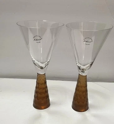 Artland Prescott 2 vasos Martini soplados a mano ámbar esmerilado vástago de panal nuevos 8” Foto 1 de 4