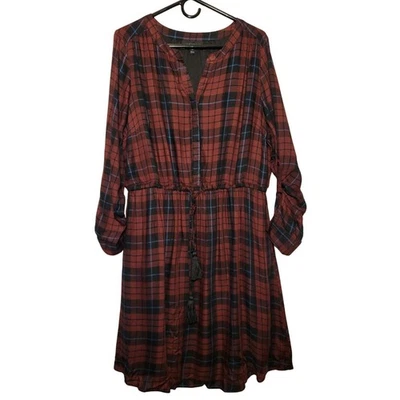 Lane Bryant Women's Red Plaid Tassel Tie Waist Long Sleeve Shirt Dress Size 16 - Image 1 of 4