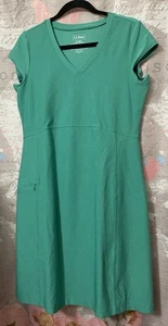 LL BEAN Dress Womens M Teal Green Athletic Short Sleeve Sheath Zip Pocket V Neck - Picture 1 of 10