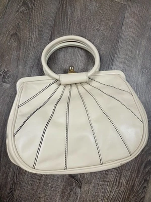 Bolso de mano pequeño de cuero Nine West asas redondas marfil crema vintage Foto 1 de 4