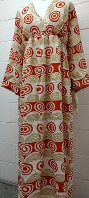 Vestido largo geométrico Tori Richard años 60 años 70 Obi Kimono Imperio Vestido de alta costura M/L Foto 1 de 4