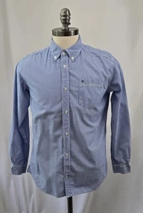 TOMMY HILFIGER Mens Button Up Shirt SZ XL Blue White Stripe Box Logo On Pocket - Picture 1 of 8