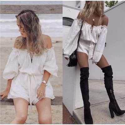 Mameluco SPELL Blanco Lino XS Boho Resort Festival Playa Vegas Viaje NUEVO Foto 1 de 4