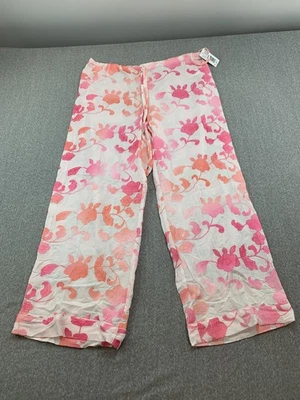 Natori Pants Womens Medium Pink Orange Floral Embroidered Classic Woven Lounge - Image 1 of 4