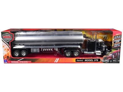 2023 Peterbilt 379 Truck Black w/ Tanker Trailer 1/32 Diecast Model - New Ray - Image 1 of 2