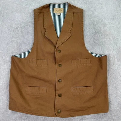 Scully Mens XL Tan Canvas Work Vest Pinstripe Lined Western Style Classic Casual - Image 1 of 4