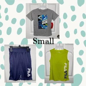 Boys (3pc) Fila Lime Tank-Top, Gray T-Shirt & Navy Shorts Set Sz/ Small (8) - Picture 1 of 9