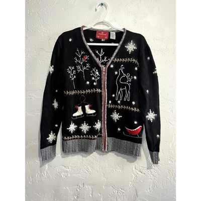  Northcrest vintage holiday ramie rabbit hair cotton zip christmas sweater small - Image 1 of 4