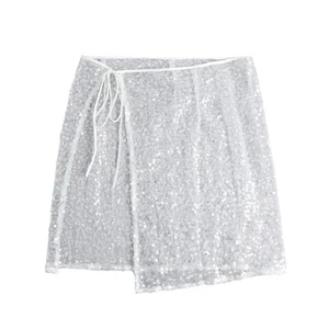 Damen Pailletten Hip Schal Rock Breiter Hüftgurt Durchsichtig Tie Netz Bedecken - Bild 1 von 12