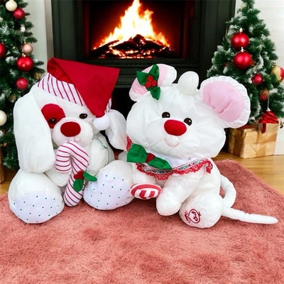 Vintage Lot Of 2 Fisher Price Puffalumps Christmas Puppy And Mouse Candy Canes - Image 1 of 4