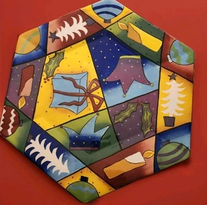 HOLIDAY Studio Designworks Octagonal Hand Painted 8.75" Ceramic Hanging  MINT - Picture 1 of 9