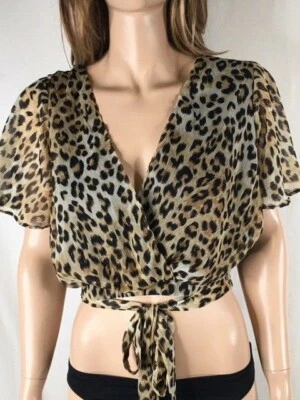 Junior's новый с Ярлыками Aqua леопард печать искусственного надежном укороченный блузка или топ - Изображение 1 из 4