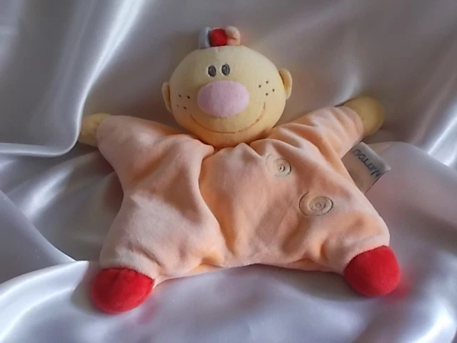 Doudou personnage orange, spirales, grelot, semi-plat, Nattou - Photo 1/1