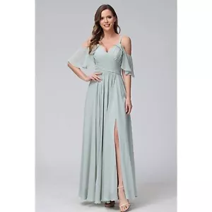 Women's Chiffon Cold Shoulder Bridesmaids Dresses Long with Slit Formal Part - Picture 1 of 7