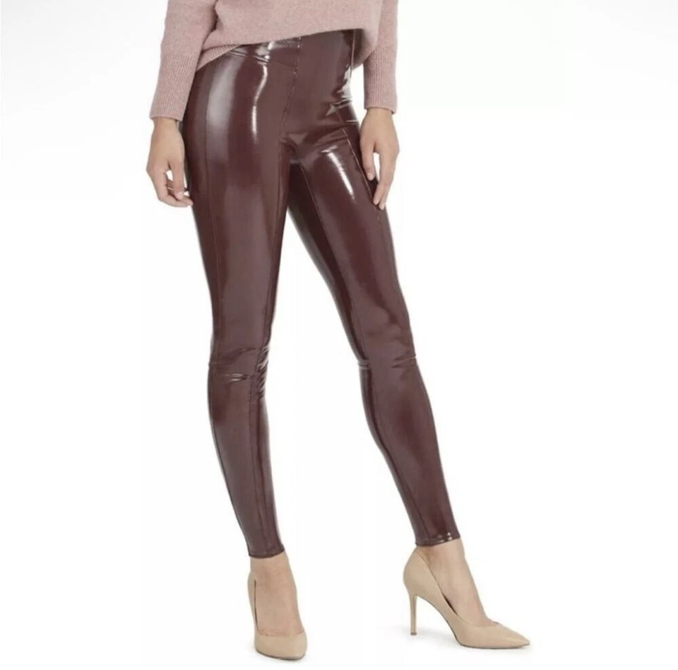 SPANX Faux Patent Leather Liquid Gloss Leggings Ruby Size Medium 20301R