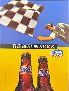 Busch Beer NASCAR 1992 bandera a cuadros hombre cueva anuncio impreso vintage - Imagen 1 de 6