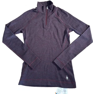 Smartwool Women's Classic Thermal Merino 1/4 Zip Base Layer - Black Cherry Dot S - Picture 1 of 8