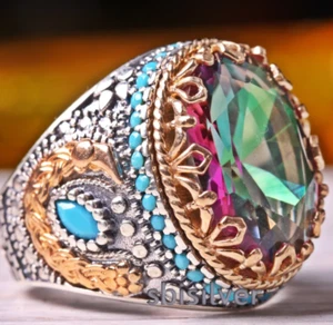 Mystic topaz Stone Handmade 925 Sterling Silver jewelry Gift Men's Ring 002 - Picture 1 of 7