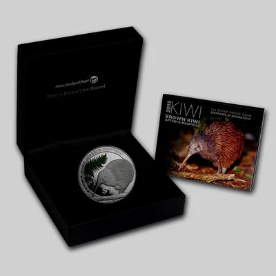 New Zealand - 2015 - 1 OZ Silver Proof Coin -  Brown Kiwi Coin - Image 1 of 3