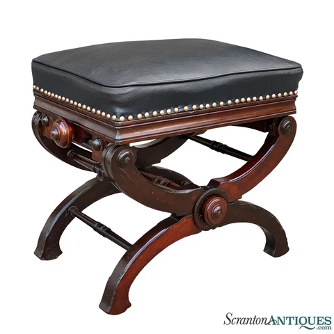 Antique Victorian Carved Mahogany Occasional Bench Ottoman Cover
