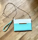 Charming Charlie Faux Leather Purse Teal White Cross Body/wristlet Gold Chain