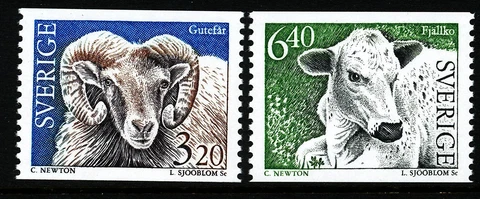 Sweden 1994 Gotland sheep, mountain cow. Engraver L Sjööblom. MNH Cover