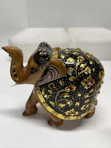 Vintage Handcarved Wooden Elephant With Stones 4.5" Tall, 5" Long - Picture 1 of 8