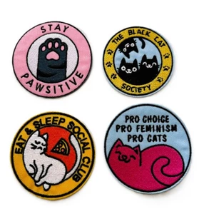Cat Iron-on Patch, Logo Patch, Clothes Patches, Embroidered Motif Clothes Repair - Picture 1 of 10