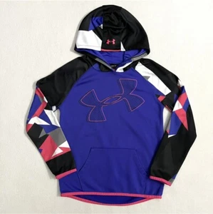 Under Armour Girl Purple Loose Coldgear Printed Logo Fleece Hoodie 1327487 YM - Picture 1 of 7