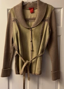 Yarns by Mod O Doc Tan Suede Sweater Jacket Size Large - Picture 1 of 7