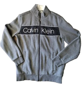 Calvin Klein Sweatshirt Mens M Gray Full Zip Pockets Logo Mock Neck Soft Fleece - Picture 1 of 6