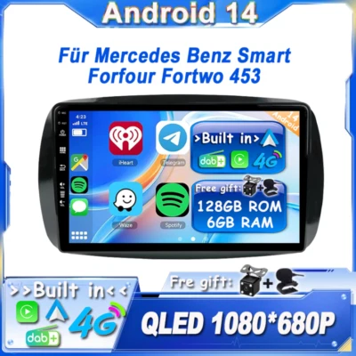 DAB+ Für Mercedes Benz Smart Forfour Fortwo 453 Android14 Autoradio CarPlay QLED - Bild 1 von 4