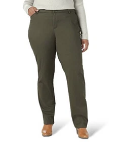 Lee Women's Plus Size Wrinkle Free Relaxed Fit Str ~24W Petite~ Olive NWT - Picture 1 of 7