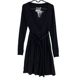 Chilli Pepper Black Cotton Blend Belted Coatigan Jacket Size XS - Picture 1 of 11