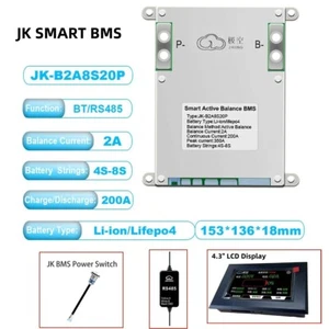 JK SMART BMS Lifepo4 Li-Ion Battery JK-B2A8S20P 4-8S 200A 2A Active Balance lot - Bild 1 von 29