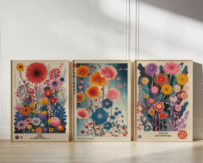 Yayoi Kusama Set of 3 Unframed Prints Pictures A5 A4 A3 Exhibition Colourful Art - Image 1 of 2