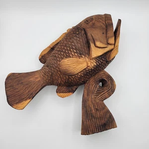 Wood Carved Fish Bass Artist Harry 2003 Bahamas Decor' - Picture 1 of 9