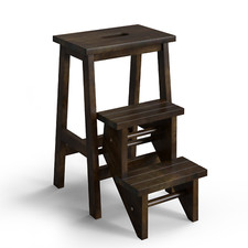 3 Tier Step Stool 3 in 1 Folding Ladder 24" Storage Shelf Multi-function Brown