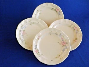Pfaltzgraff Tea Rose Salad Plates 7" Set Of 4 Stoneware Blue Pink Floral - Picture 1 of 4