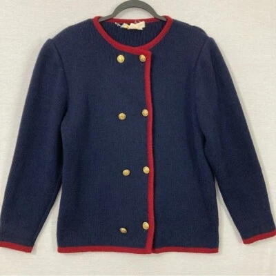 Vintage Brooks Brothers Navy 100% Wool Knit Sweater Jacket Medium - Image 1 of 4