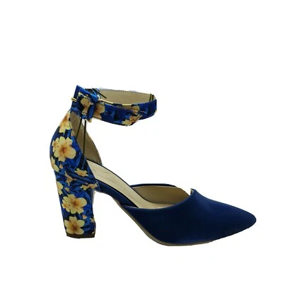 Mujer Azul Floral Plataforma 3" 1/2 Tacón Alto Zapato de Vestir Lujo Hecho a Mano Talla 6.5 Foto 1 de 4