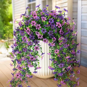 UV Resistant Faux Hanging Flowers - 2 PCS Silk Daisies with Eucalyptus Leaves - Picture 1 of 12