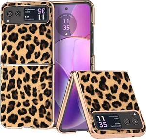For Motorola Razr 2023 Case Leopard Print Plated Shockproof Protective Cover - Picture 1 of 15