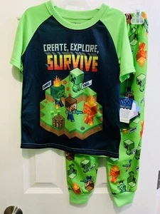 Minecraft Boys Short Sleeve Pajamas Set, 2-Pieces XS 4/5 - Picture 1 of 6