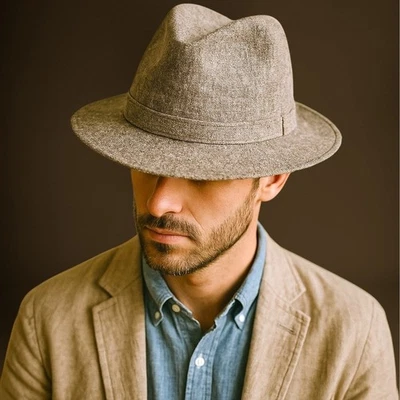 70s Sears Vintage Gray Wool Poly Tweed Fedora Hat Unisex Medium 7 - 7 1/8 - Image 1 of 4