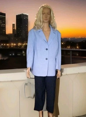  EVAN PICONE 2Pc Lined LT Bl Jacket Navy Bl Pants Padd  Shoulder SZ 22W SHORT - Image 1 of 4