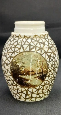 Tarro de crema fría de vidrio de leche pintado arte popular original temprano Adirondack Homestead Foto 1 de 4