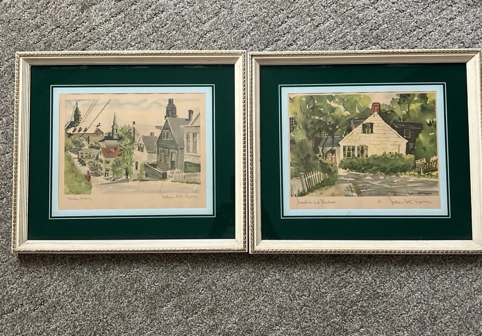 Juego de tres pinturas acuarela enmarcadas William MCK Spier firmado de colección Foto 1 de 3