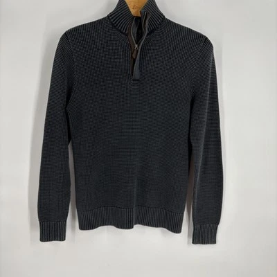 Suéter tejido gofre lavado y usado Lucky Brand para hombre L vintage negro cuarto cremallera Foto 1 de 4