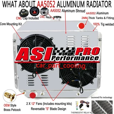 For 1966-1979 Ford Bronco F-Series F100 F150 V8 1969 4-Core Radiator+Shroud Fan Foto 1 de 4